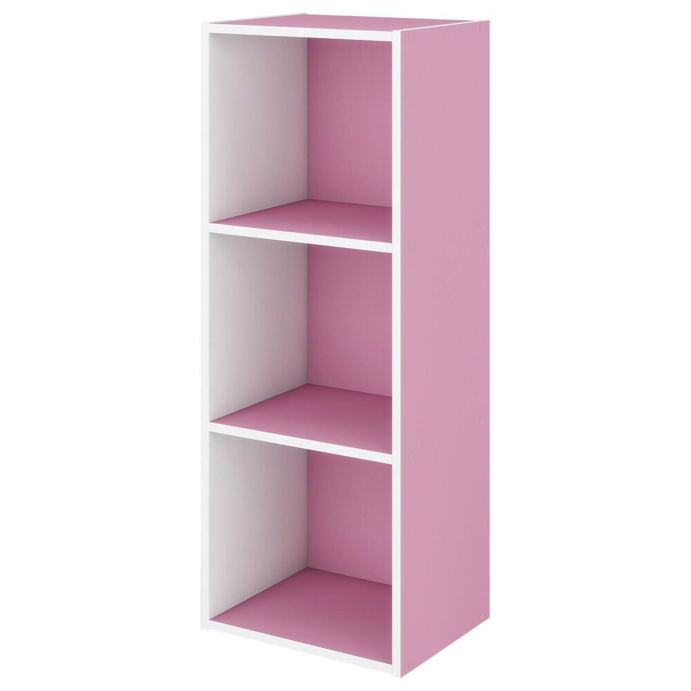 HOMLUX 3-Tier Bookcase with Decorative Open Shelves in White and Pink, , large