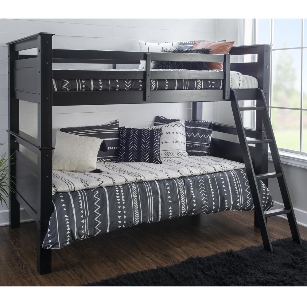 Linon Home Decor Beckett Twin Over Twin Bunk Bed in Black, , large