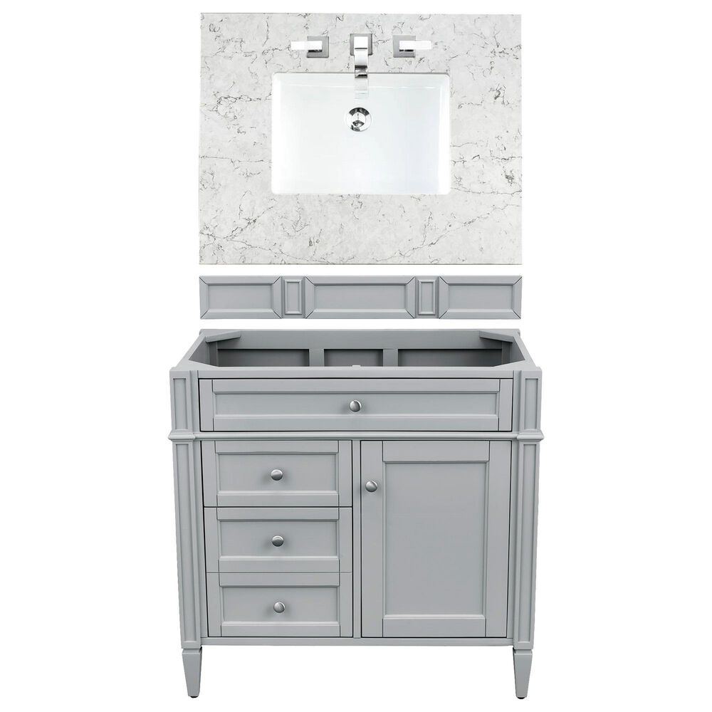 James Martin Vanities Brittany 36" Single Bathroom Vanity in Urban Gray with 3 cm Eternal Jasmine Pearl Quartz Top and Rectangle Sink, , large