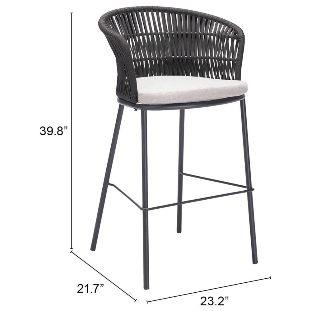 Zuo Modern Freycinet Patio Barstool with Black Frame in Gray (Set of 2), , large