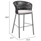 Zuo Modern Freycinet Patio Barstool with Black Frame in Gray (Set of 2), , large