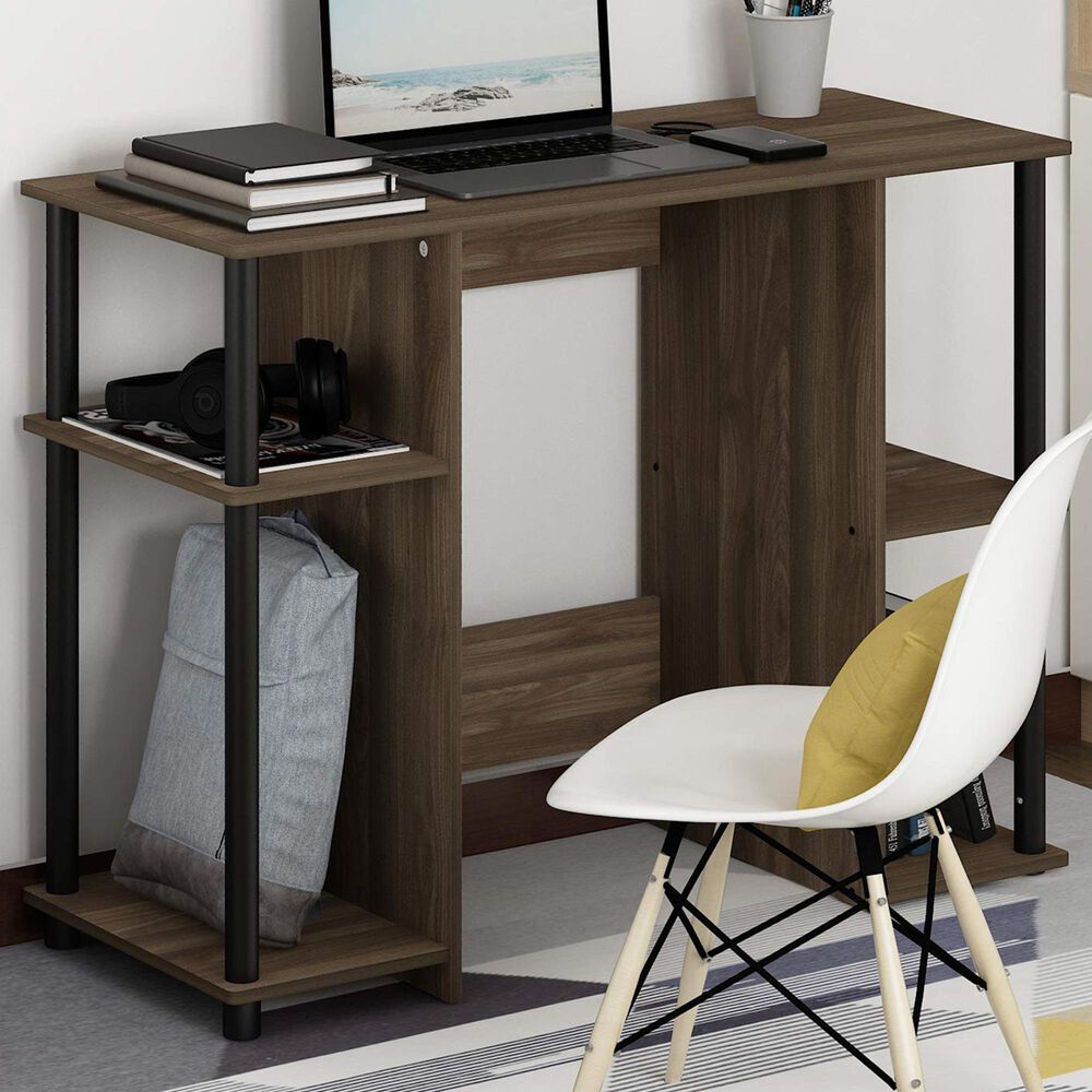 HOMLUX 38" Computer Desk with Dual Open Side Shelves in Columbia Walnut and Black, , large