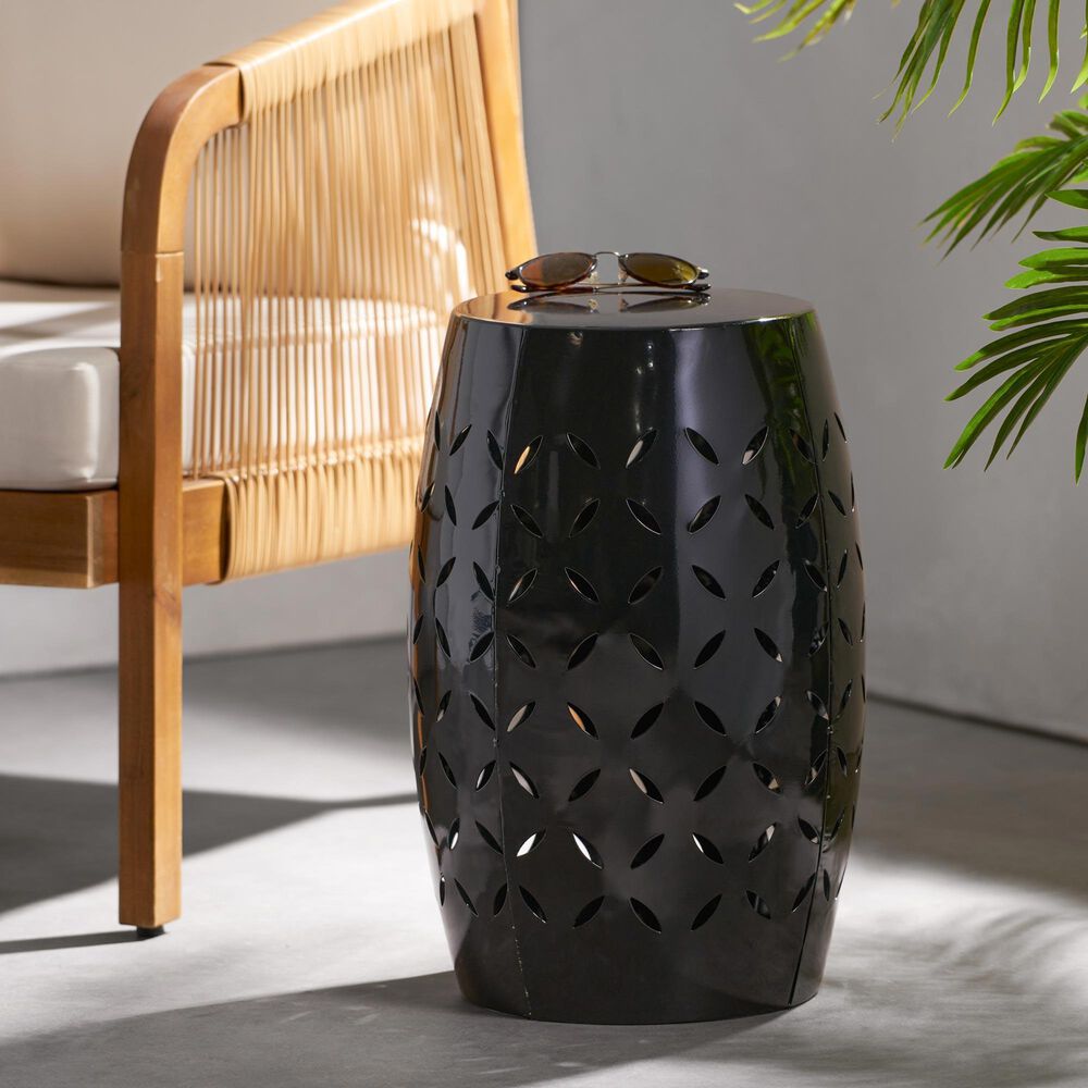 Hearth and Haven Lilac Outdoor Barrel End Table with Cylindrical Design in Black, , large