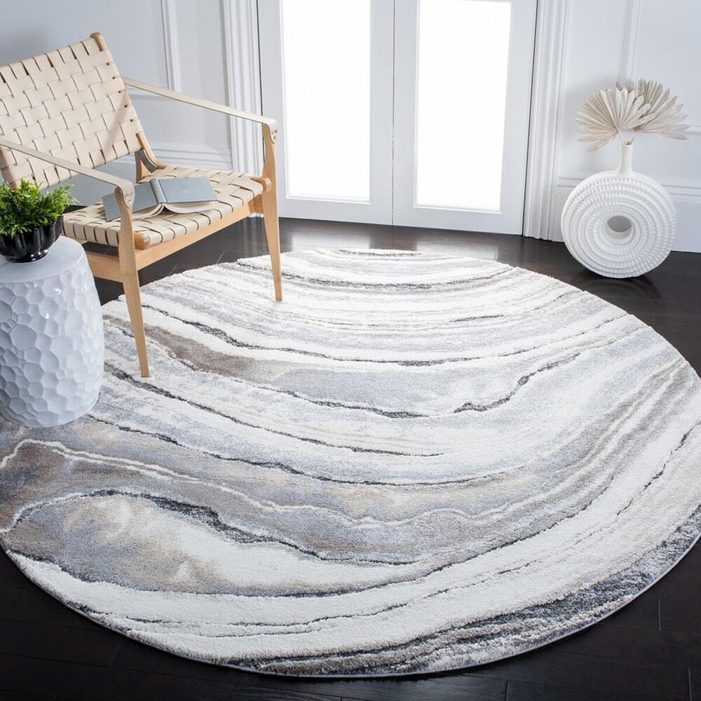 Safavieh Cyrus Shag CYR124A 6&#39;7&quot; Round Ivory and Grey Area Rug, , large
