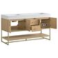 37B Mauri 60" Double Bathroom Vanity with Metal Base in Warm Oak with High-Profile 4" White Composite Stone Top, , large
