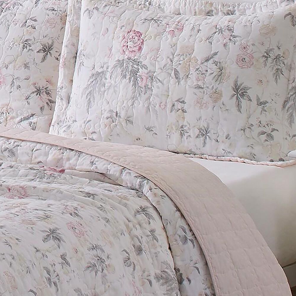 Revman Breezy Floral 3-Piece King Quilt Set in Pastel Grey, , large