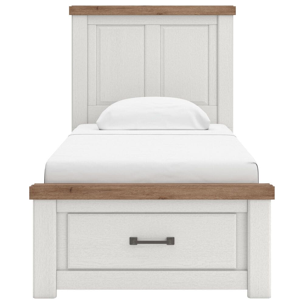 Ashley Savonport 4 Piece Twin Storage Bedroom Set in White and Brown, , large