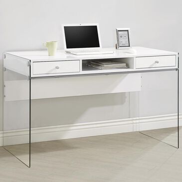 Pacific Landing Computer Desk with Glass Sides in Glossy White, , large