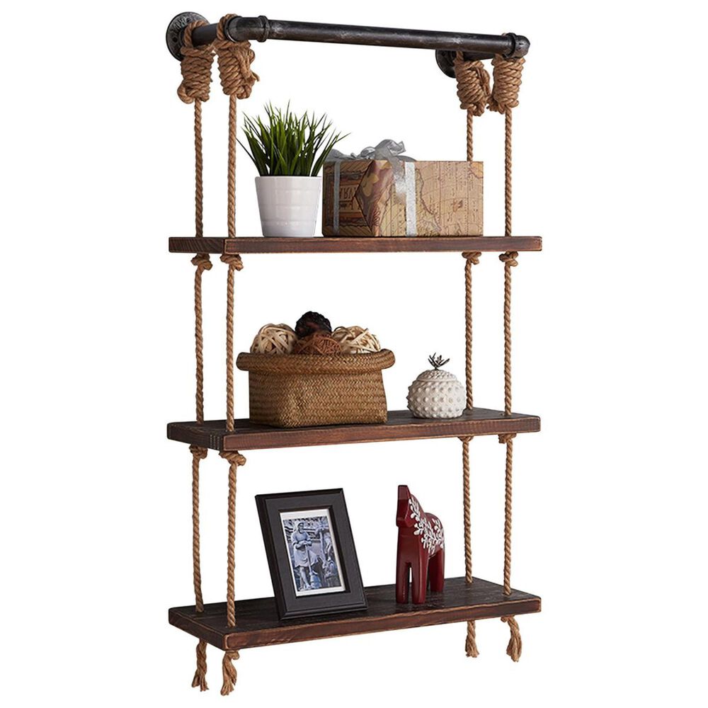 Blue River Brannon 24" Floating Wall Shelf in Gray and Walnut, , large