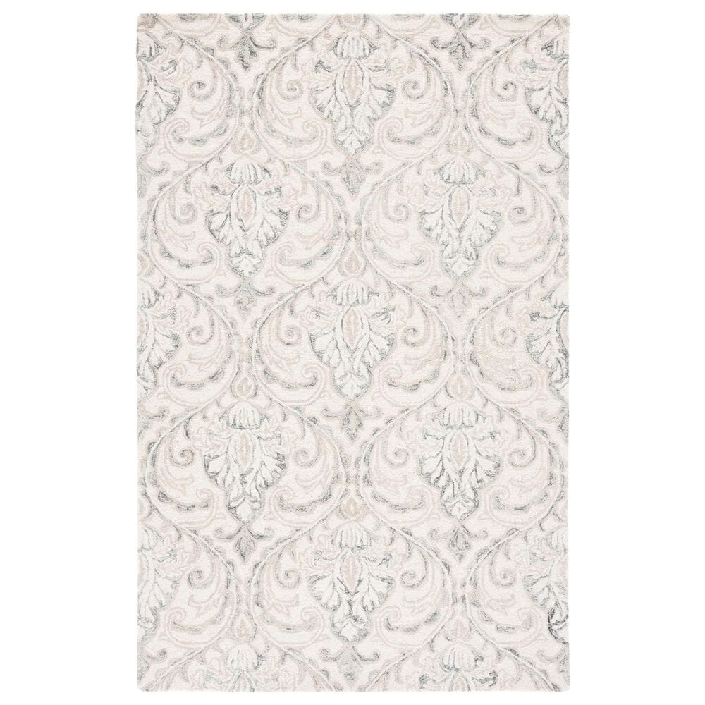 Safavieh Micro-Loop Damask 5" x 8" Ivory and Grey Area Rug, , large