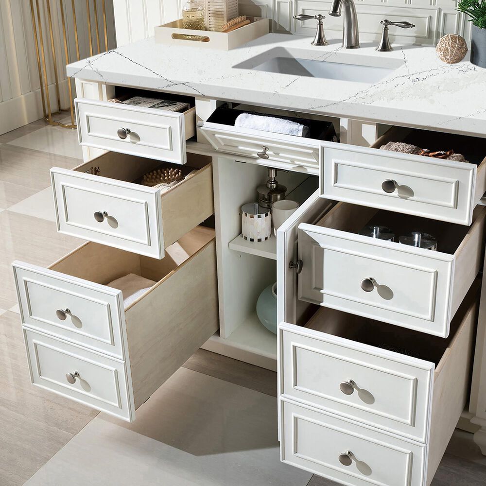 James Martin Vanities Bristol 48&quot; Single Bathroom Vanity in Bright White with 3 cm Ethereal Noctis Quartz Top and Rectangular Sink, , large