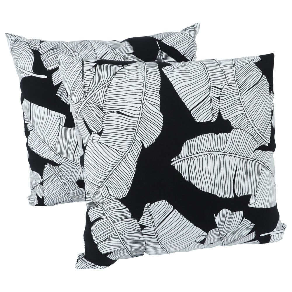 Hearth and Haven 18" x 18" Outdoor Cotton Leaf Throw Pillow in Black and White (Set of 2), , large