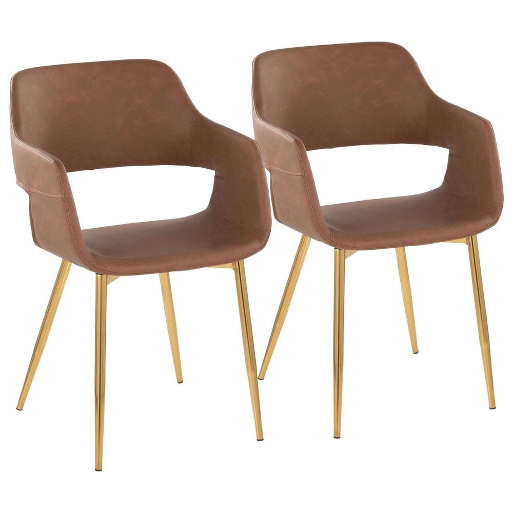 LumiSource Margarite Arm Chair with Brown Faux Leather Cushion in Gold Metal  (Set of 2), , large