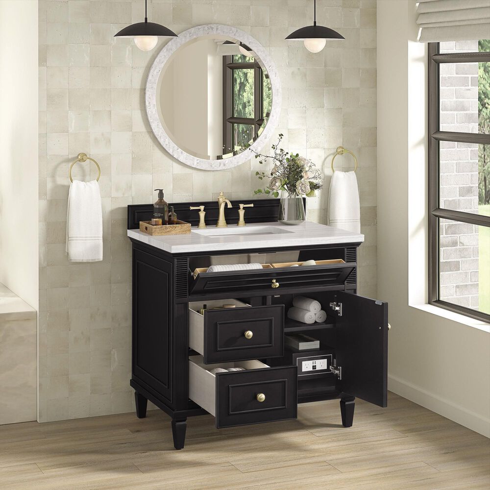 James Martin Vanities Lorelai 36&quot; Single Vanity in Black Onyx with 3 cm Arctic Fall Solid Surface Top, , large
