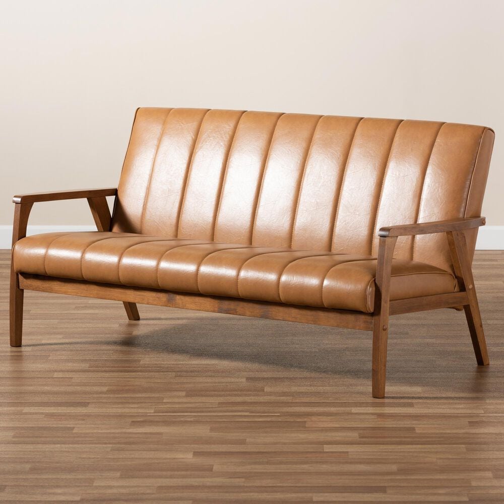 Baxton Studio Nikko Stationary Sofa in Tan, , large