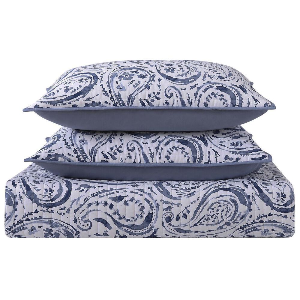 Pem America Indienne 3-Piece King Paisley Quilt Set in Navy and White, , large