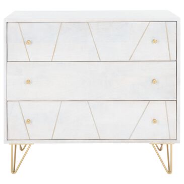 Safavieh Marigold 3 Drawer Chest in White Wash/Brass, , large