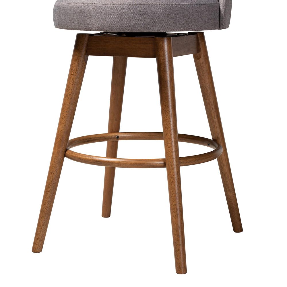 Baxton Studio Carra Swivel Bar Stool with Grey Cushion in Walnut (Set of 2), , large