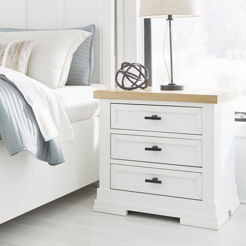 Ashley Ashbryn King Storage Bed and Two Nightstands in White and Oak, , large