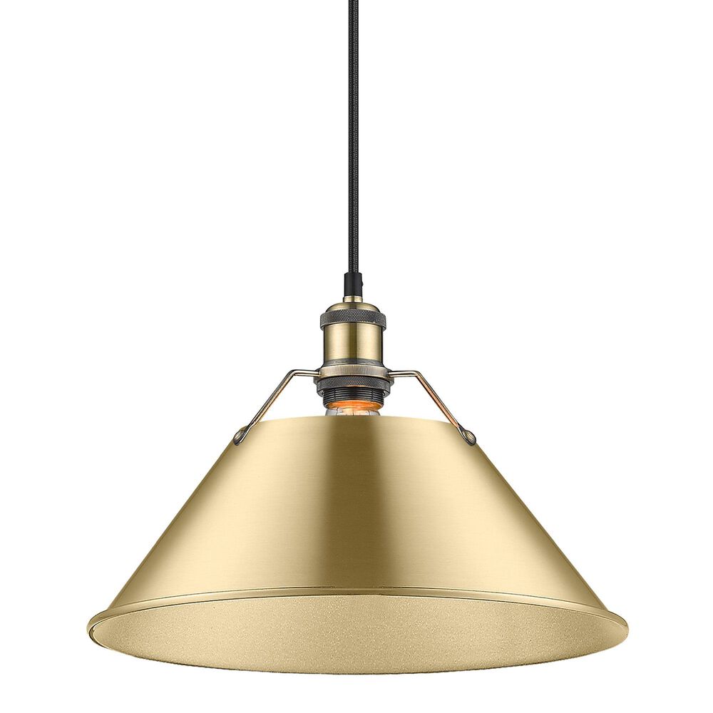 Golden Lighting Orwell 1-Light Wide Large Pendant with Brushed Champagne Bronze Shade in Aged Brass, , large