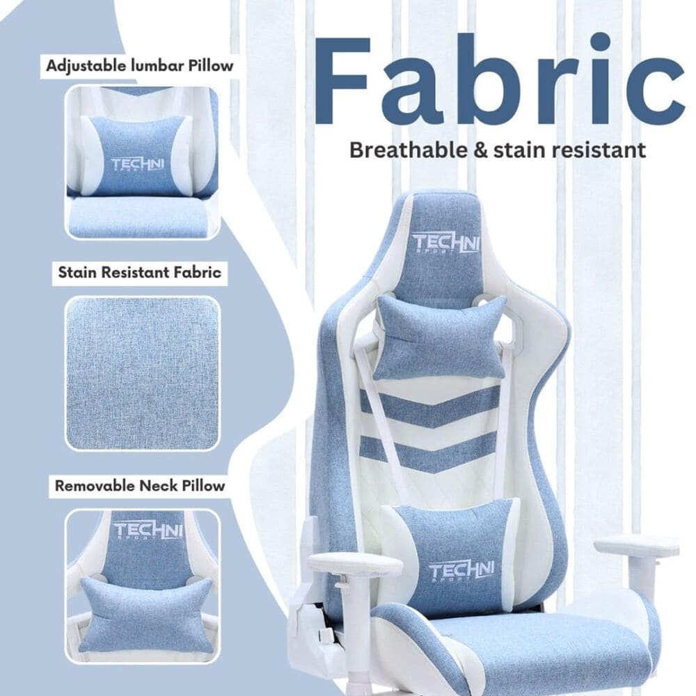 Techni Sport Pastel Gaming Chair in Blue and White, , large