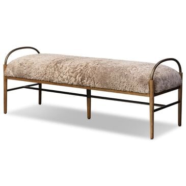 Four Hands Demi Accent Bench in Beige Shearling, , large