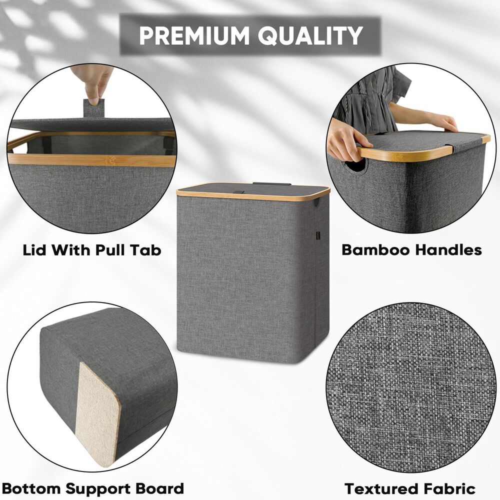 HOMLUX 36 Gallon Laundry Hamper with Lid in Grey, , large