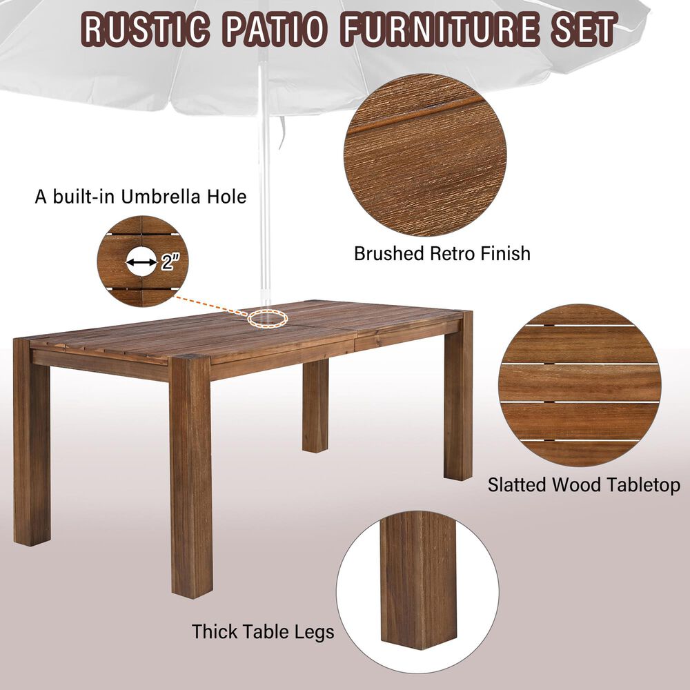 HOMLUX 7-Piece Patio Dining Set with 69" Rectangular Mocha Table and Umbrella Hole in Beige, , large
