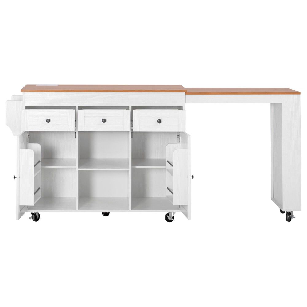 HOMLUX 86" Kitchen Island with Extendable Dining Table in White, , large