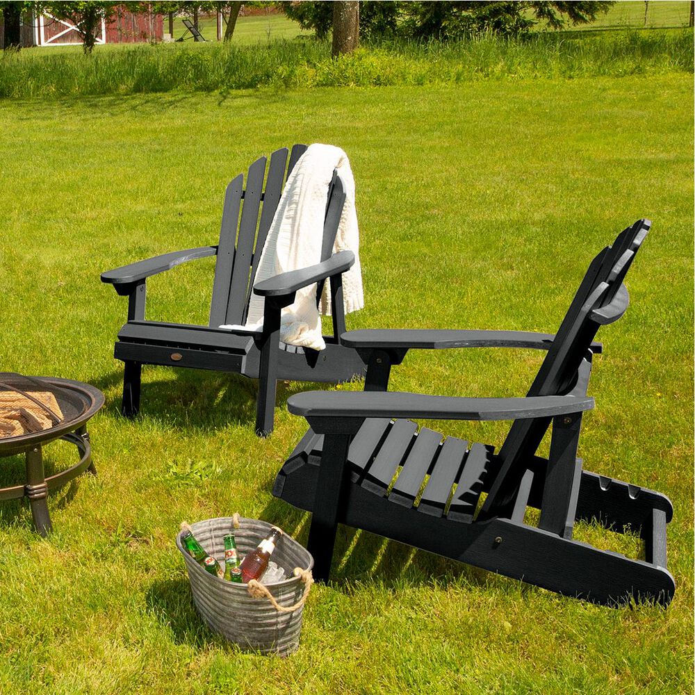 Highwood USA Hamilton Folding Adirondack Chair in Black (Set of 2), , large