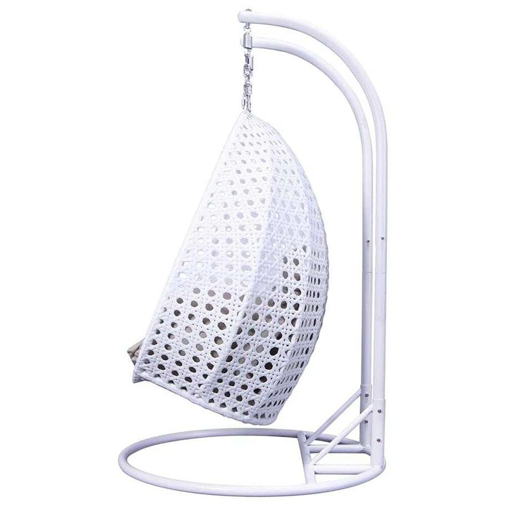 Leisuremod 57&quot; Patio 2-Seat Hanging Egg Swing Chair with Taupe Cushion in White, , large