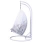 Leisuremod 57" Patio 2-Seat Hanging Egg Swing Chair with Taupe Cushion in White, , large
