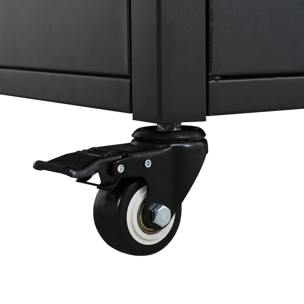 Hearth and Haven Outdoor Kitchen Island Cart with Dual Expandable Stainless Steel Tabletops in Black, , large