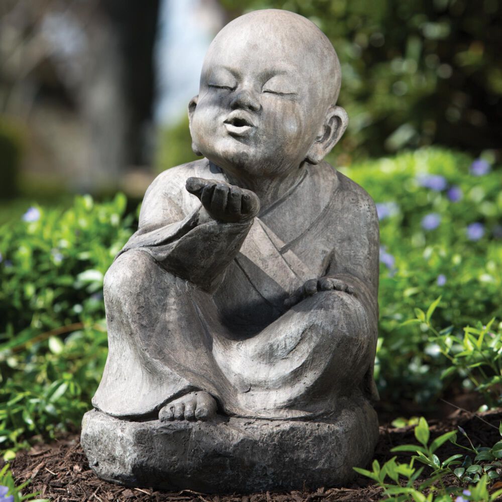 Alfresco Home Wishing Buddha Patio Statue in Brown, , large
