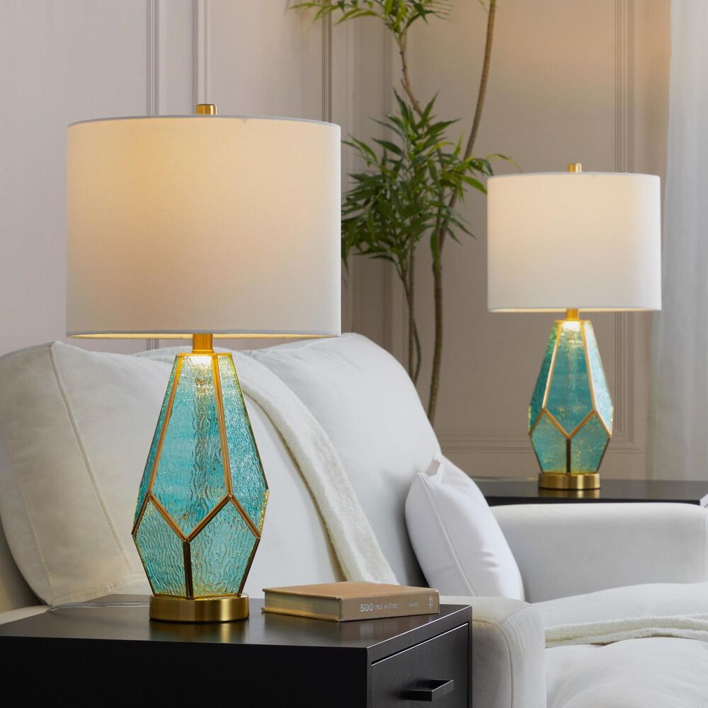 LumiSource Geo Rain Glass Table Lamp in Gold and Turquoise (Set of 2), , large