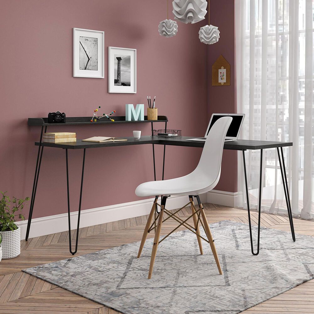 DHP Deacon L-Desk in Black Oak, , large
