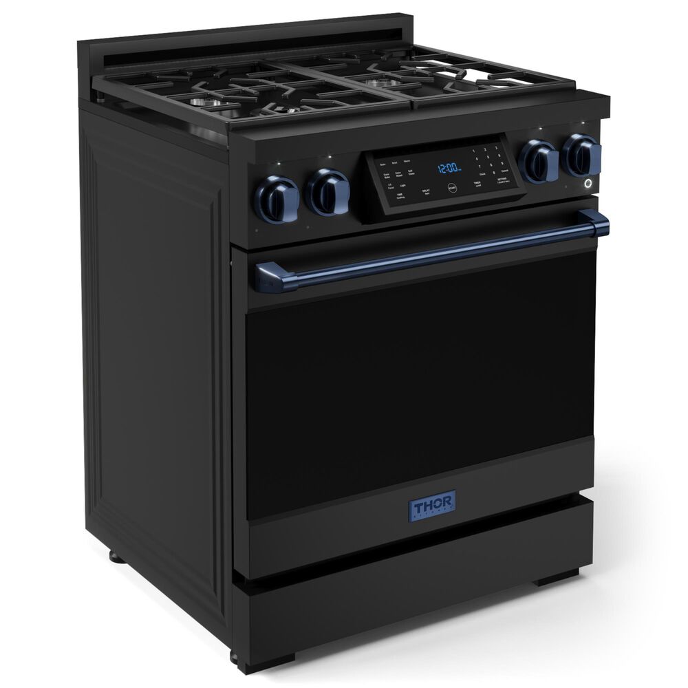 Thor Kitchen Gordon Ramsay 4.55 Cu. Ft. 30&quot; Professional Natural Gas Range with Navy Blue Handle Kit in Black, , large