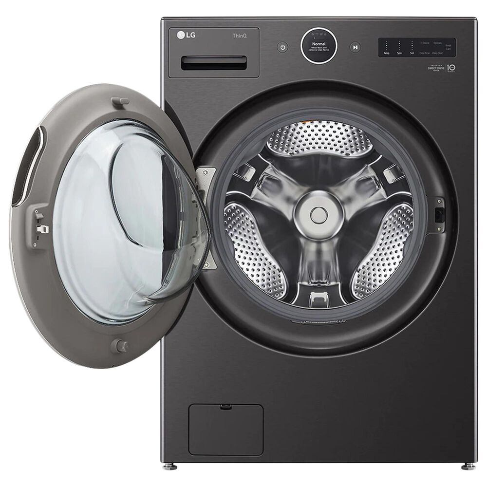 LG 5 Cu. Ft. Front Load Washer with 25 Wash Cycles and 7.4 Cu. Ft. Electric Dryer Laundry Pair in Black Steel, , large