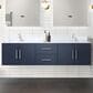 Lexora Home Geneva 72" Double Bathroom Vanity in Navy Blue with 2 cm White Carrara Marble Top and Rectangular Sinks, , large
