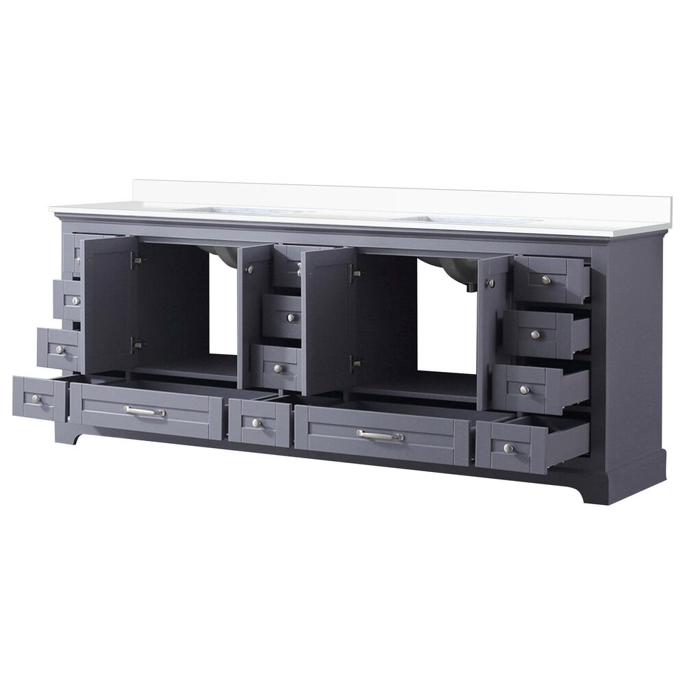 Lexora Home Dukes 84&quot; Double Bathroom Vanity in Dark grey with 2 cm White Quartz Top and Rectangular Sinks, , large