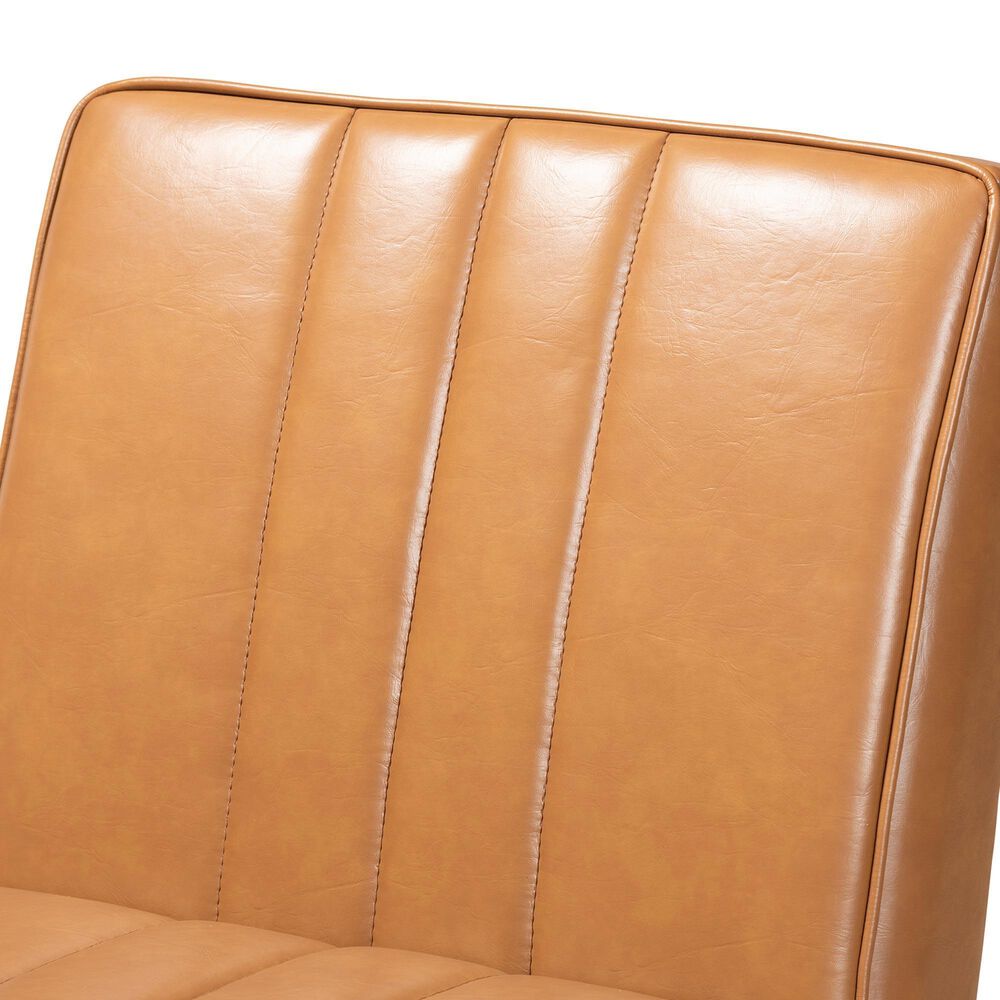 Baxton Studio Daymond Side Chair with Tan Faux Leather in Walnut Brown, , large