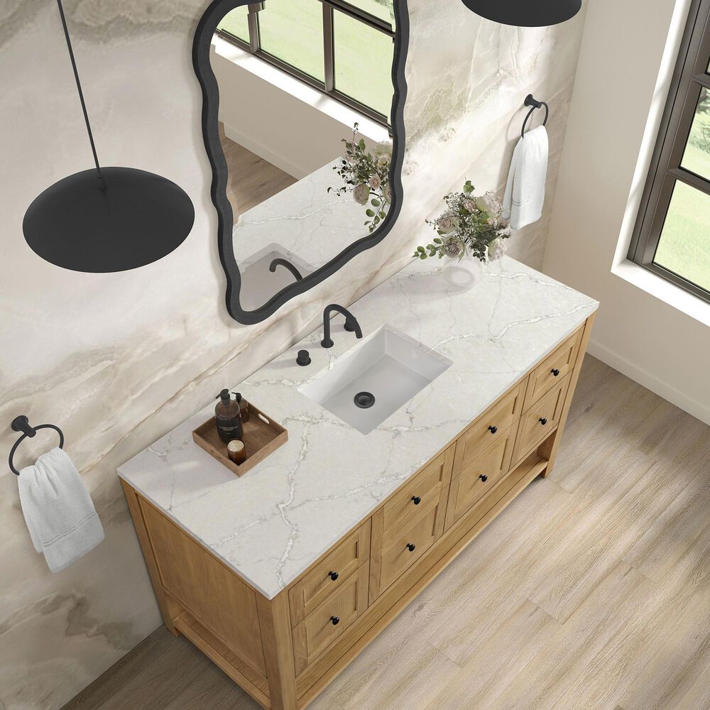 James Martin Vanities Breckenridge 60" Single Bathroom Vanity in Light Natural Oak with 3 cm Victorian Silver Quartz Top, Rectangular Sink and FreePower Wireless Charger, , large