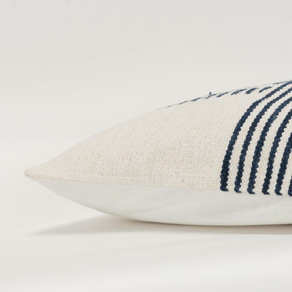 Rizzy Home 14&quot; x 20&quot; Striped Down Filled Lumbar Pillow in Natural and Blue, , large