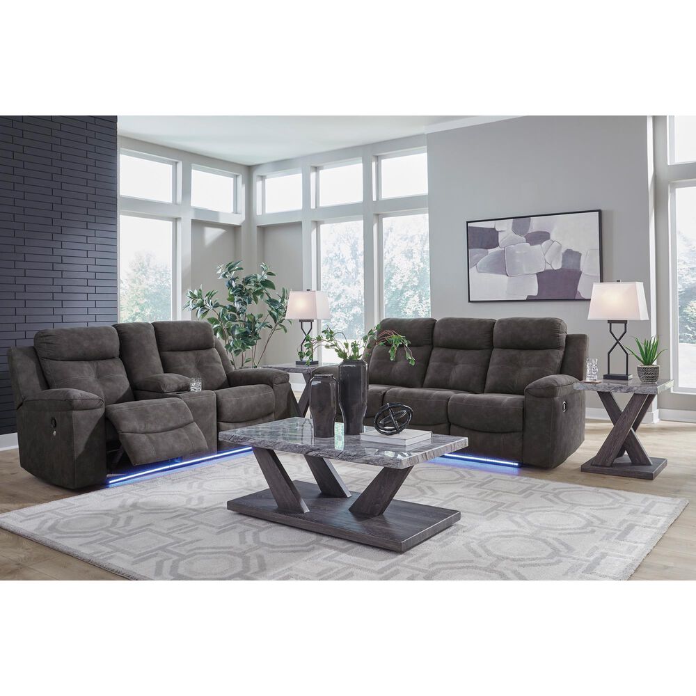 Ashley Brysonview Manual Double Reclining Loveseat with Console in Charcoal, , large