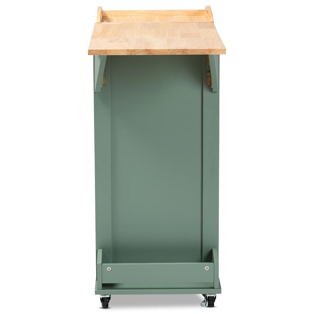 Baxton Studio Dorthy Kitchen Storage Cart in Dark Green and Natural, , large