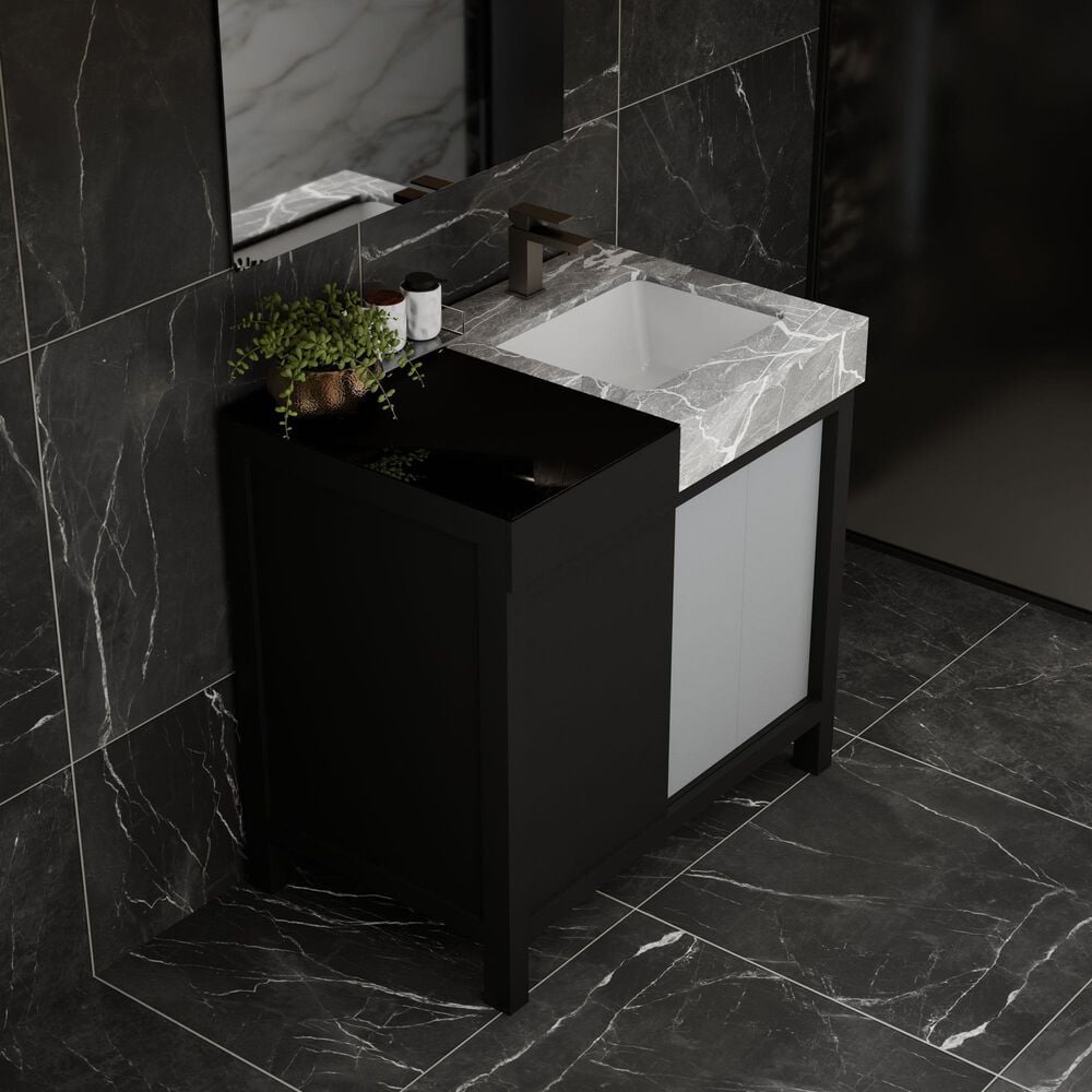 Lexora Home Zilara 36&quot; Single Bathroom Vanity in Black and Grey with 11 cm Castle Grey Marble Top and Rectangular Sink, , large