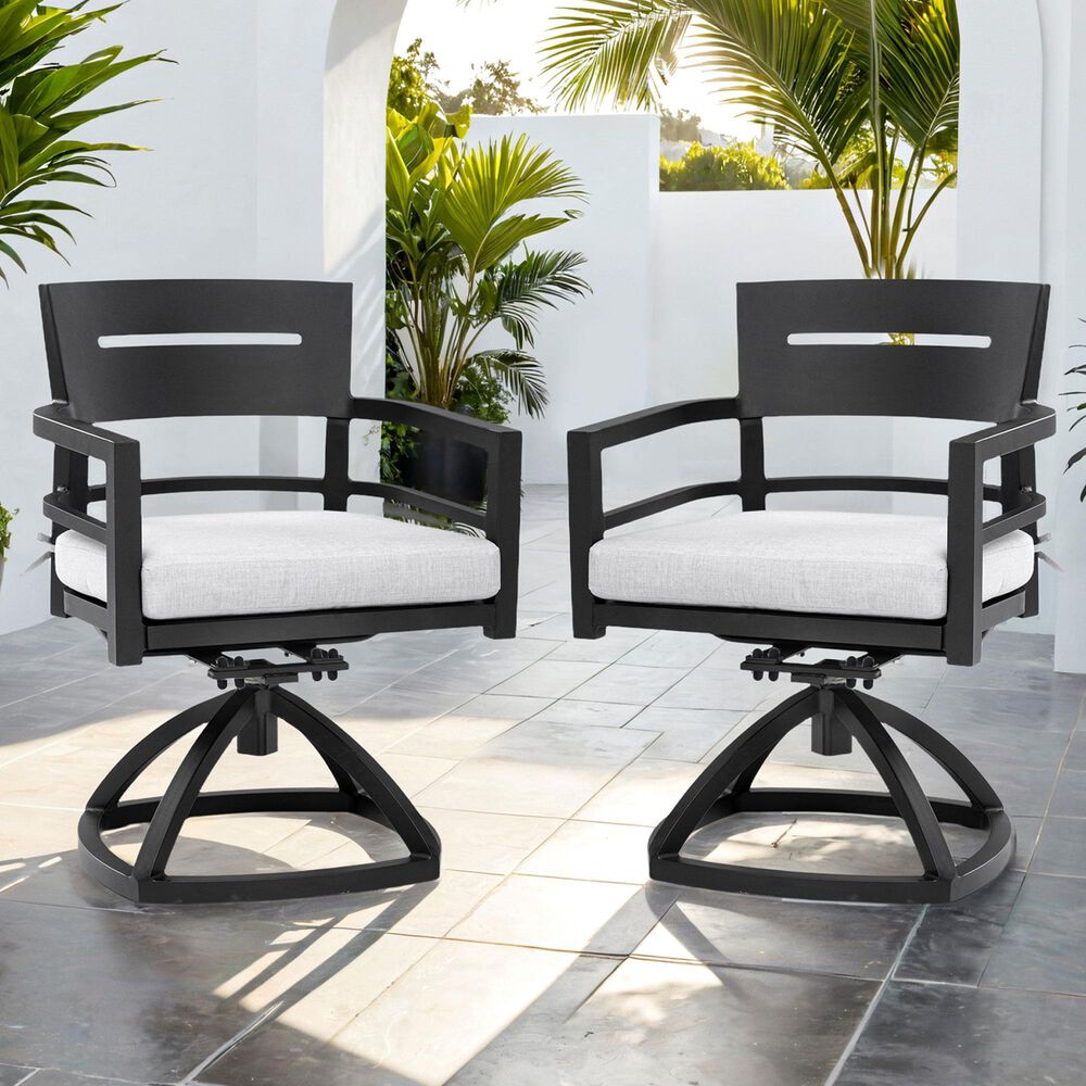 Hearth and Haven Patio Swivel Rocker Chair with Cushion in Ember Black (Set of 2), , large