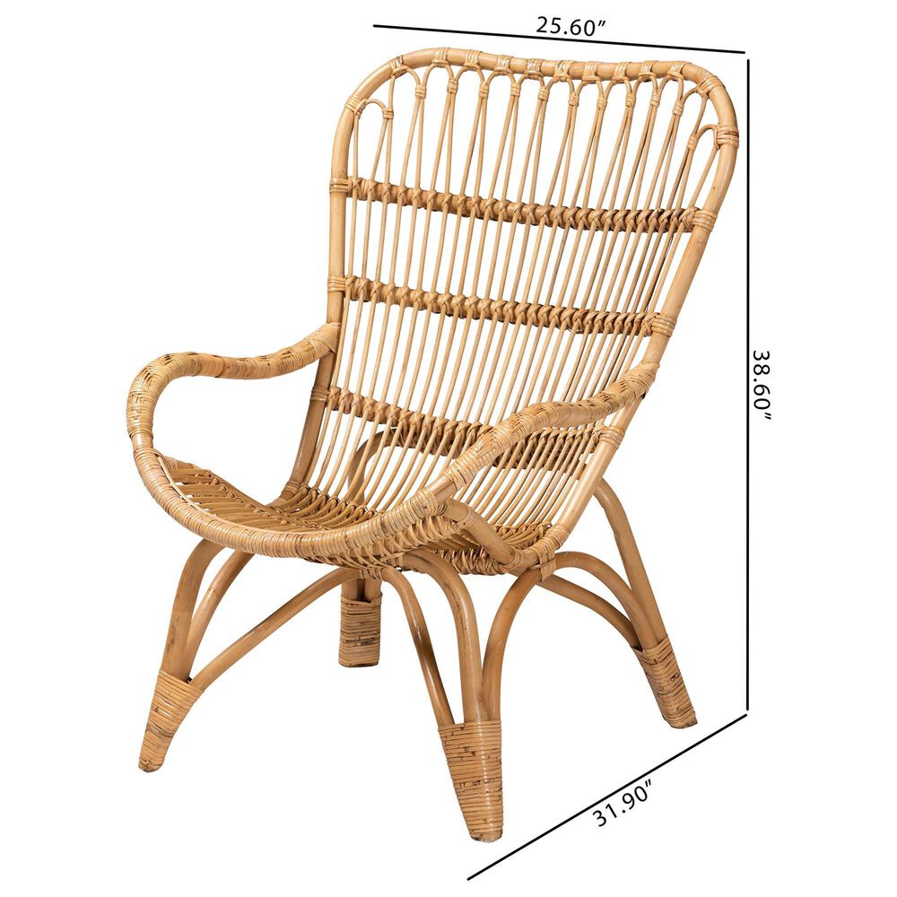 Baxton Studio Earvin Rattan Arm Chair in Natural Brown, , large