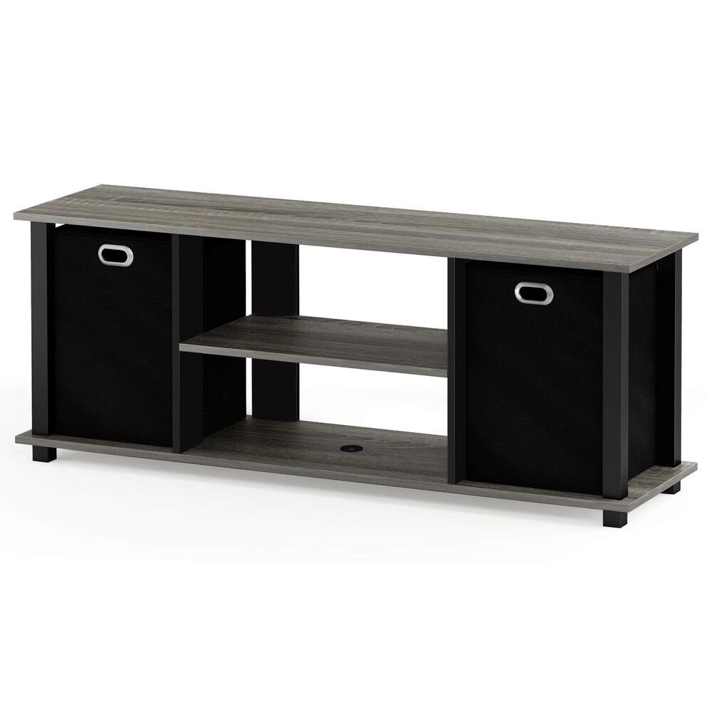 HOMLUX 41.7" Entertainment Center TV Stand with Storage Bins in French Oak Grey and Black, , large