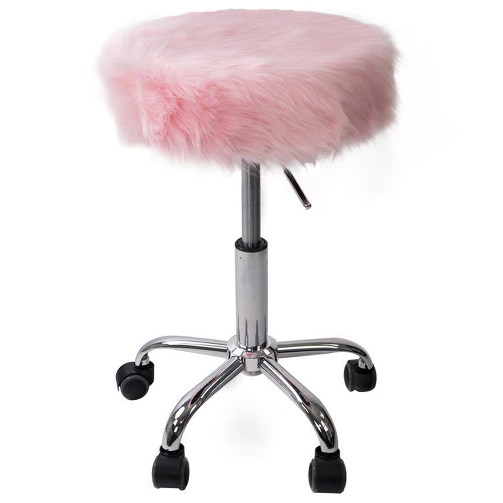 Impressions Vanity Momo Faux Fur Vanity Stool with Pink Cushion in Stainless Steel, , large